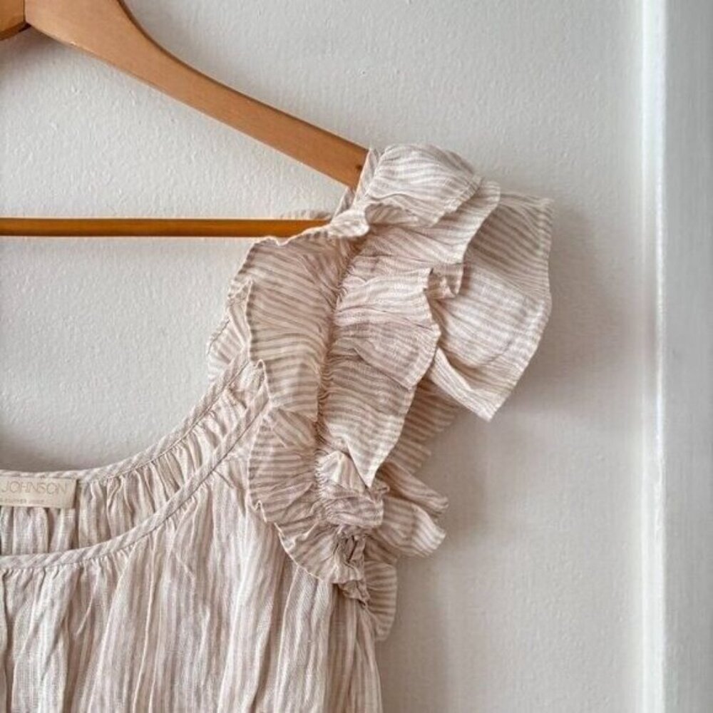 Ulla Johnson Paloma Ruffled Peplum Linen Top Neutral Sand - Picture 9 of 12